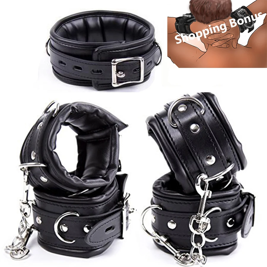 Кожаные наручники Шея ошейники мягкие ручные манжеты лодыжки БДСМ Косплей