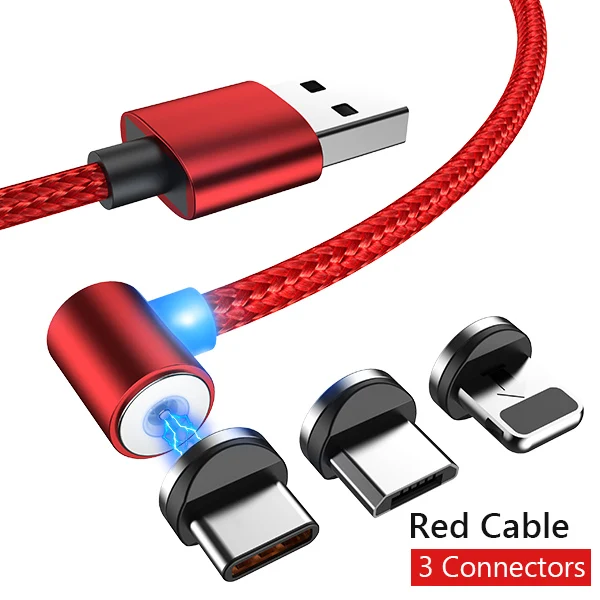 3 plug red cable NOHON Магнитный l-образный кабель для быстрой зарядки Micro usb type C для samsung Xiaomi iPhone Универсальный Магнитный шнур для зарядки - Цвет: 3 plug red cable