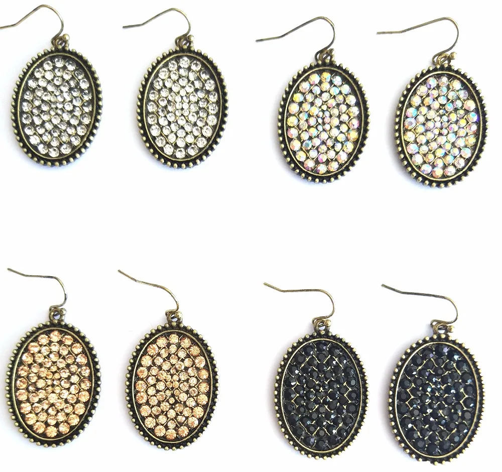 

New Fashion Full Crystal Oval Designer Inspired Anti Gold Geometric Water Drop Earrings For Women