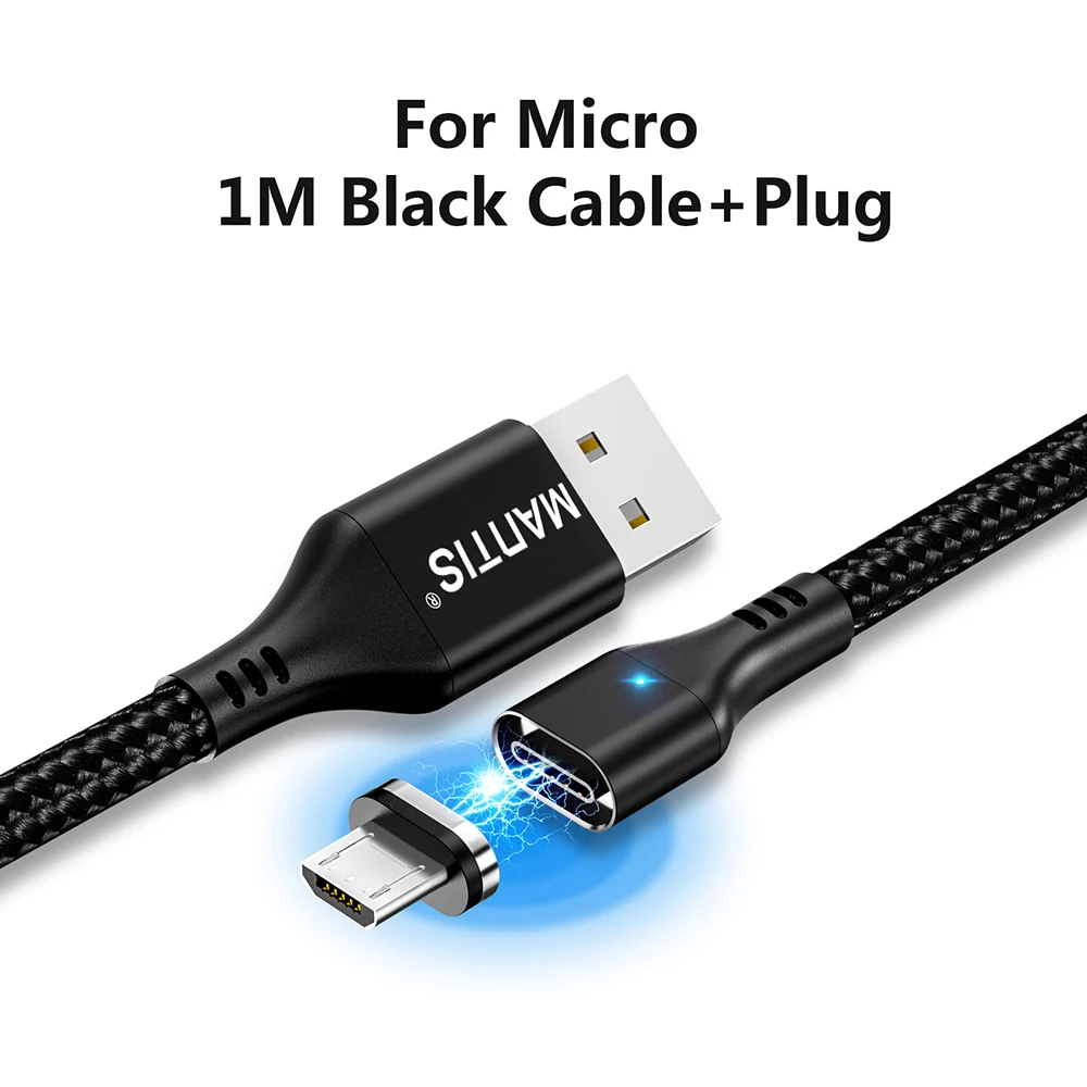 Black for Micro Магнитный зарядный Micro USB кабель MANTIS для iPhone samsung 3 в 1, кабель type C, 3 А, кабель для быстрой зарядки и передачи данных, магнитный шнур, зарядное устройство - Цвет: Black for Micro