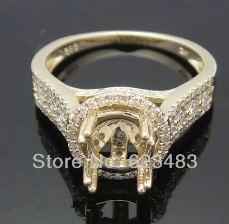 

Natural diamond Round cut 10mm 14k yellow gold engagement semi mount ring