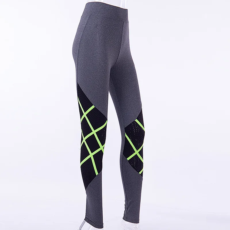 NORMOV Mesh Patchwork Leggings Women High Waist Elasticity Fitness Gym Leggings Workout Breathable Quick-drying Pants Sportwear
