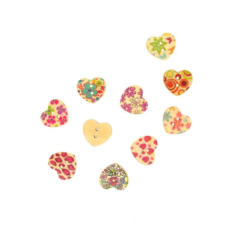 

SHINE 30PCs Wooden Sewing Buttons Scrapbooking Heart shape Flower Mixed 2 Holes Costura Botones Decorate W10078 18mm