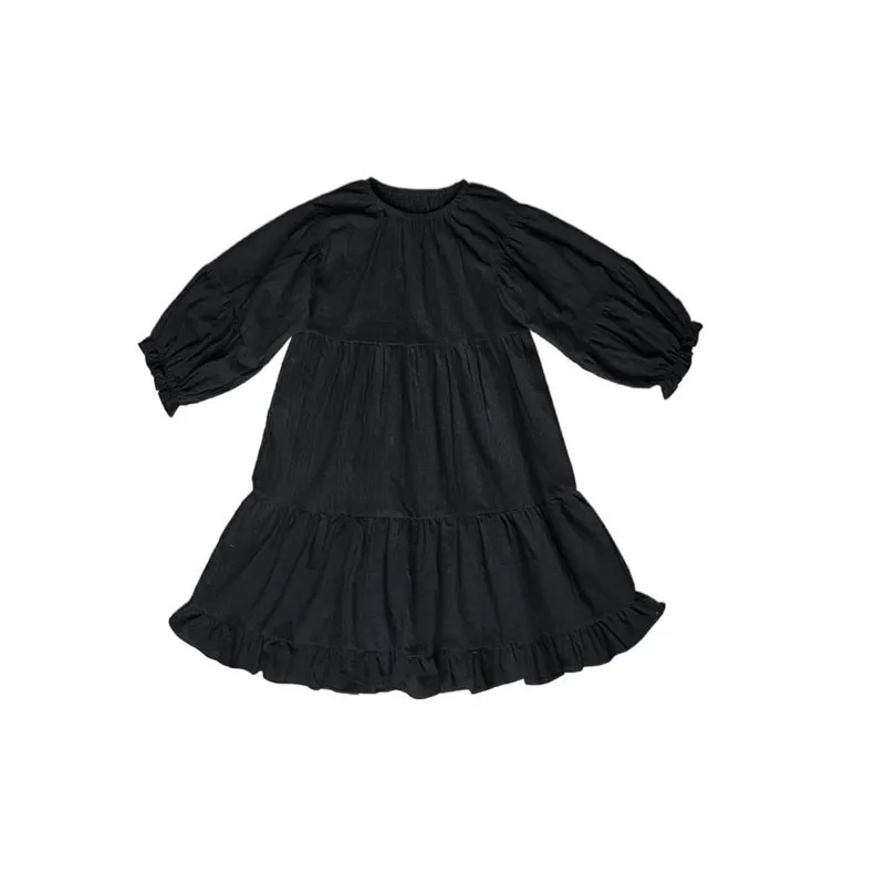 Back To School Clothing Cotton Linen Long Big Girls Dress Princess Black Children Sleeve Dresses Loose Toddler Baby Clothes |