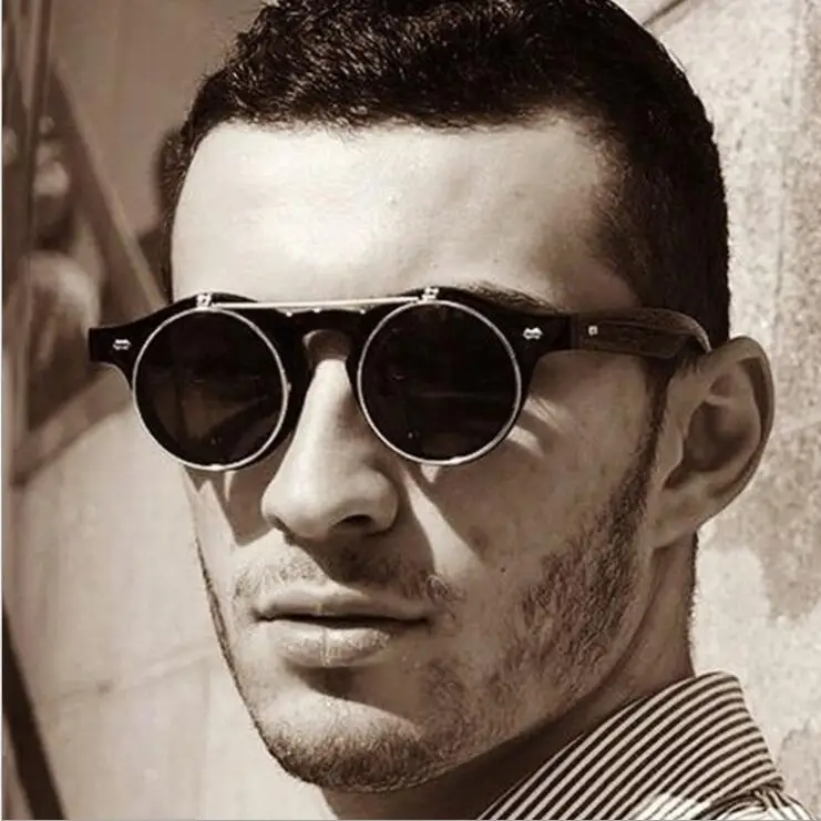 

2021 steampunk sunglasses men luxury Brand vintage Round sunglasses men steampunk shades for women oculos Flip Party sunglasses