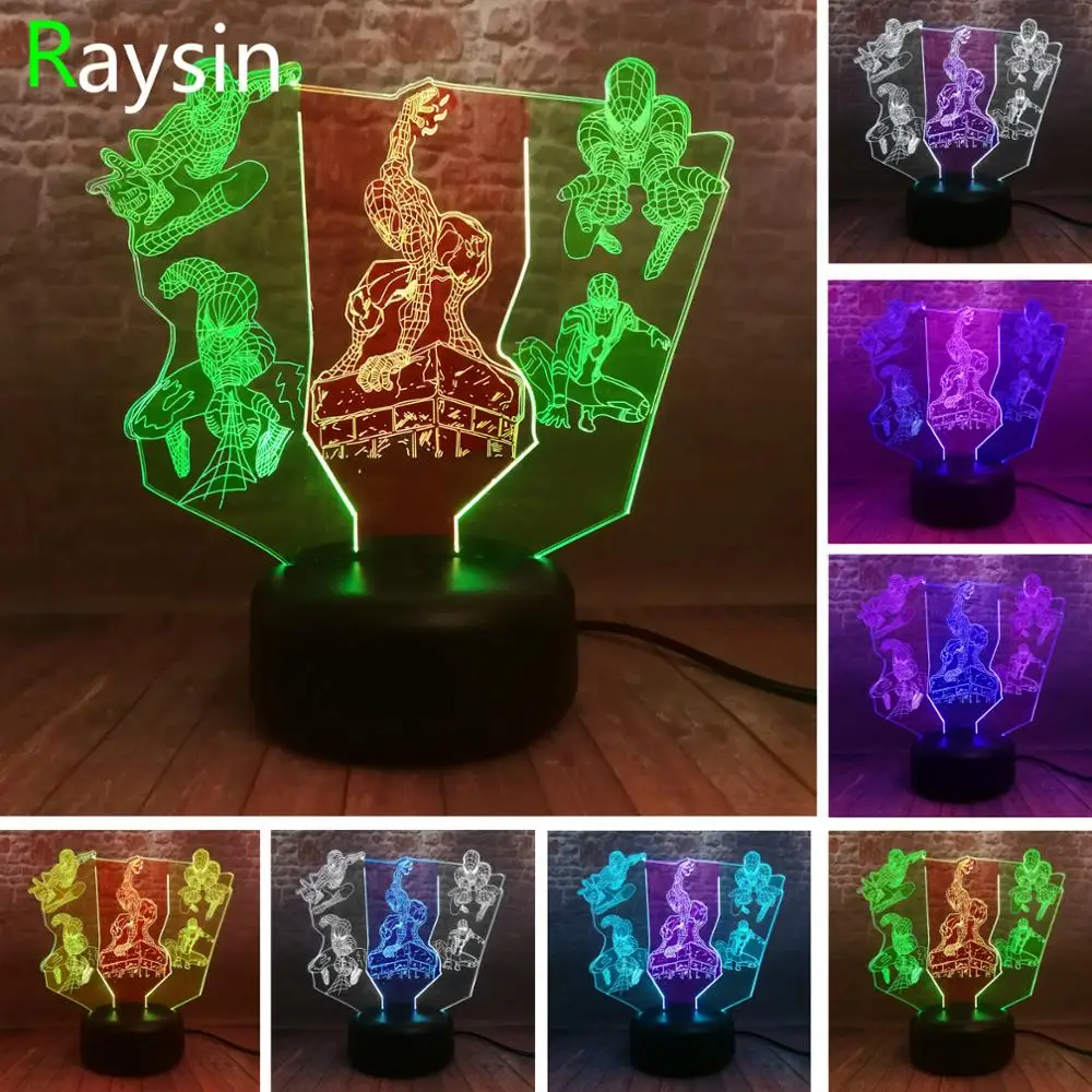 Мстители легенды Фигурки Человека паука модель 3D иллюзия ночник LED 7 смешанных