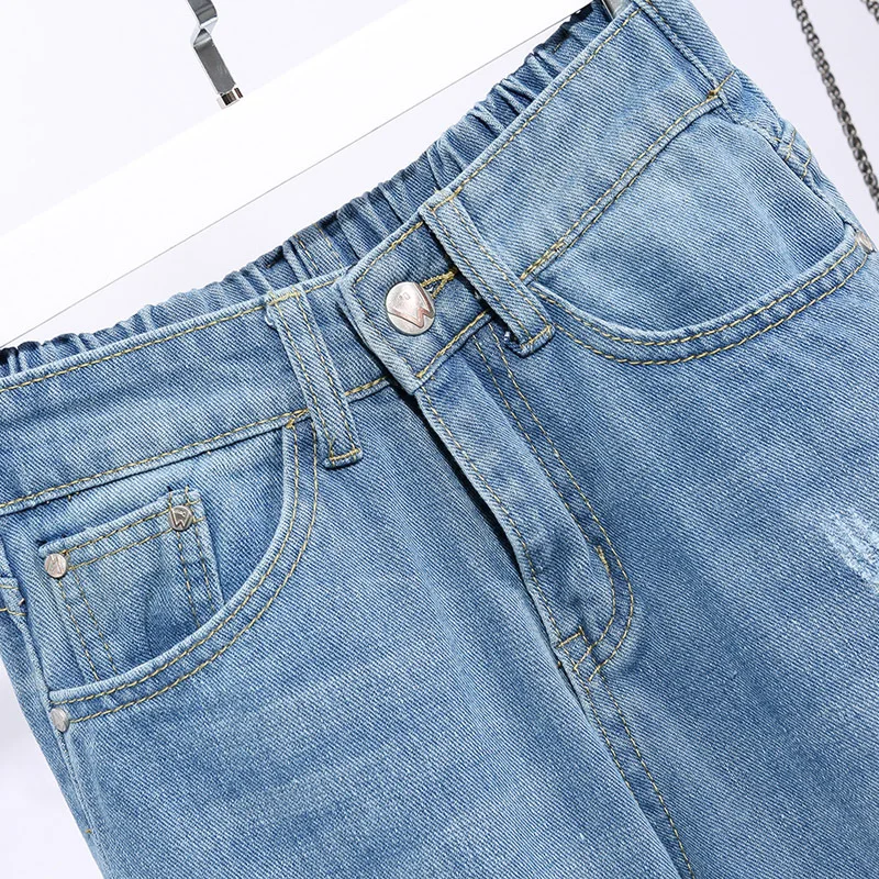 Большой размер //www.alie женские летние джинсовые укороченные рваные брюки стиля