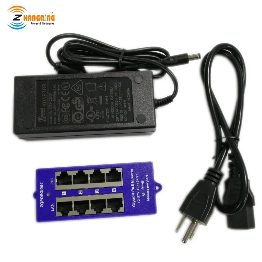 Гигабитный 4 портовый Пассивный PoE мощность по Ethernet инжектор с 24 в 60 Вт источник