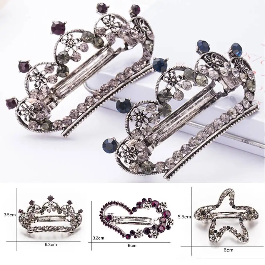 Fashion Women Girls Crystal Rhinestone Heart Crown Barrette Hair Clip Clamp Star Hairpin bride hair accessories AAA | Украшения и