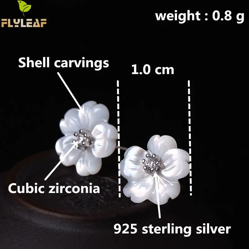Flyleaf 100% Sterling Silver Shell Carvings Flowers Stud Earrings For Women Fashion Cubic Zirconia High Quality Jewelry | Украшения и
