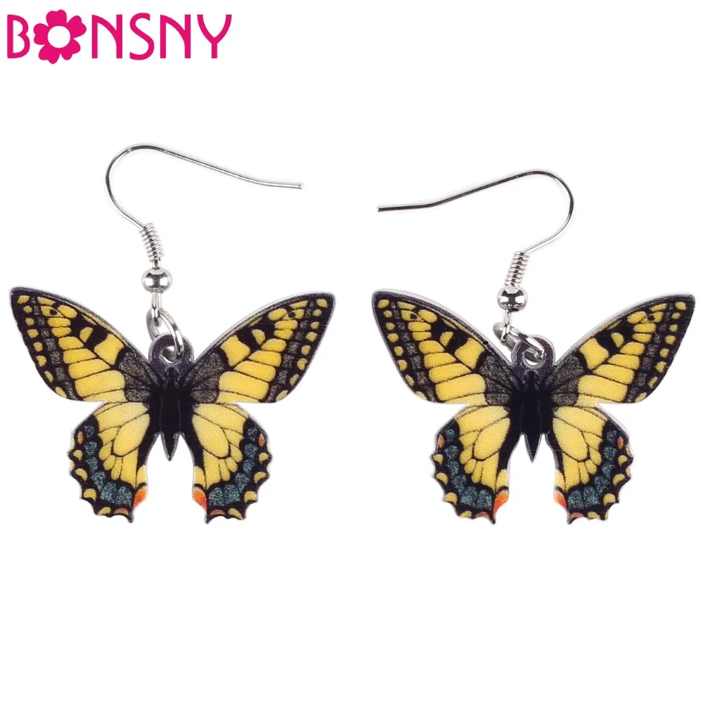 Bonsny Drop Butterfly Earrings Acrylic Art Big Long Danlge Charm Animal New 2016 Fashion Jewelry For Women Accessories | Украшения и