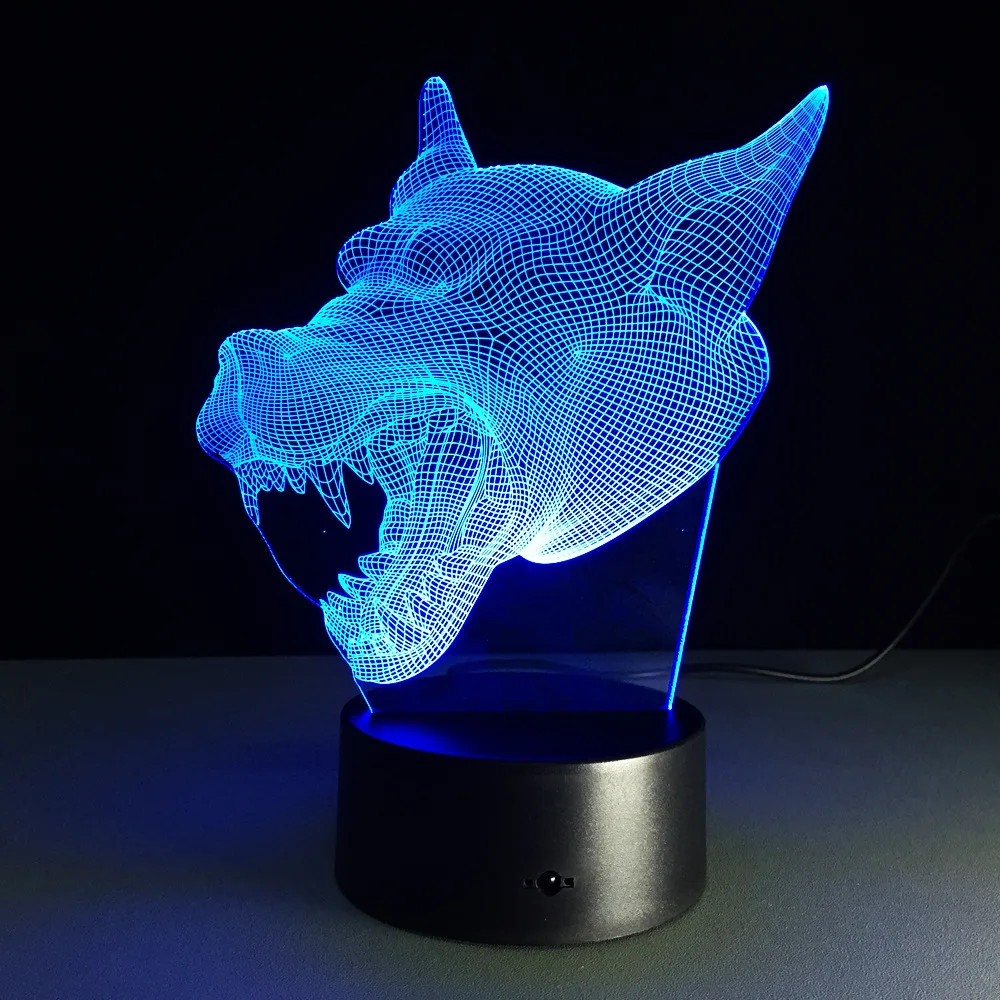 3D лампа 7 цветов волк Светодиодные ночные лампы для детей сенсорный светодиодный