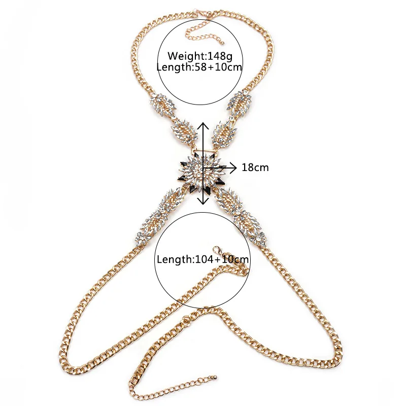 Роскошные преувеличены Многоцветный Хрустальный цветок цепи тела для женщина