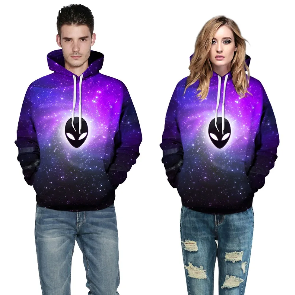 Новый 106 UFO Alien Skull Galaxy Фиолетовый принт Женская толстовка с капюшоном Femme