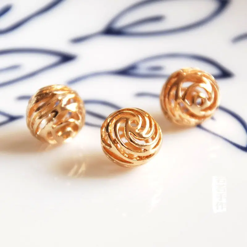 Полые шарики золотого цвета 10 шт./лот материалы для изготовления браслетов