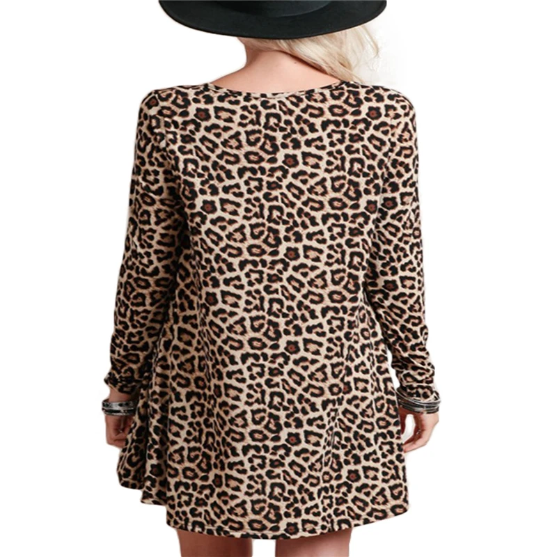 У Женщин Леопардовый свободное платье круглый Средства ухода за кожей шеи Мини с