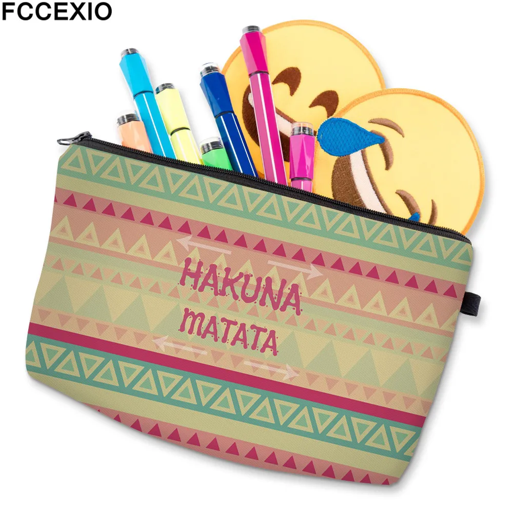 FCCEXIO, новинка, сумки для макияжа, 4 цвета, Hakuna Matata, с узором, модные косметички, сумки для путешествий, дамские сумки, женские косметички