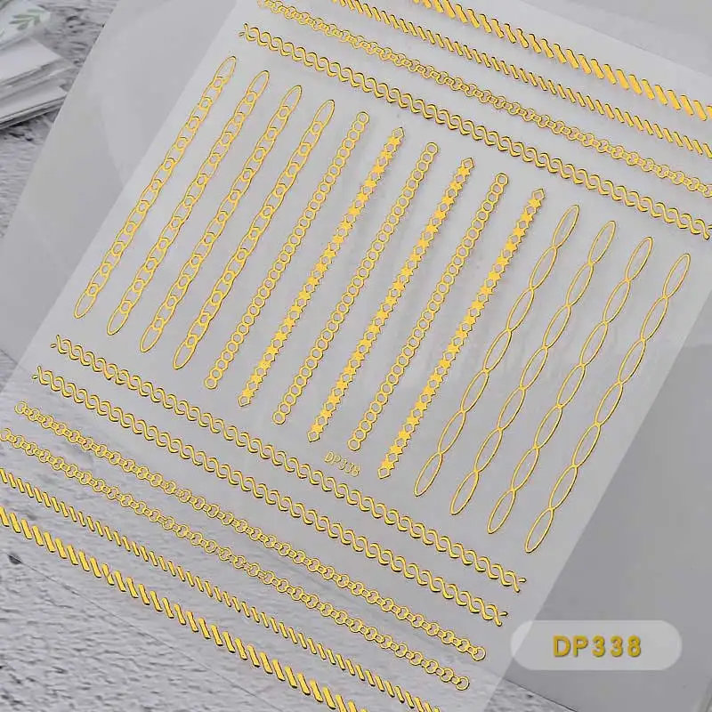 DP338 1 лист Новогодняя 3D золотая металлическая наклейка для ногтей аксессуары для ногтей наклейки для ногтей s Золотая лента украшения - Цвет: DP338