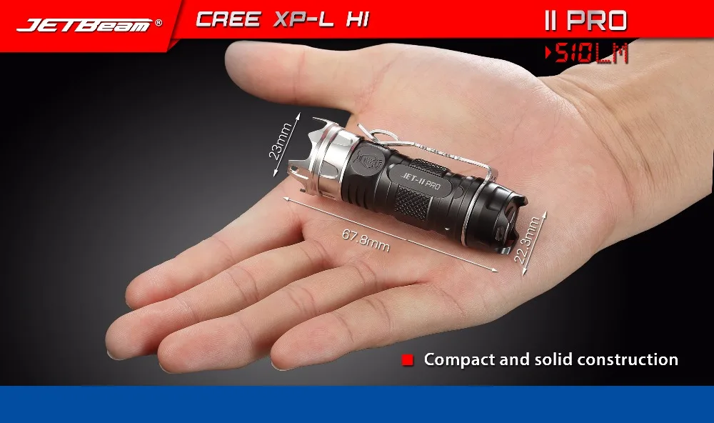 Мини-фонарик JETBeam II PRO II-PRO, CREE XP-L, HI светодиодный, 510 люмен, портативный фонарик маленького размера, используется батарея 1*16340
