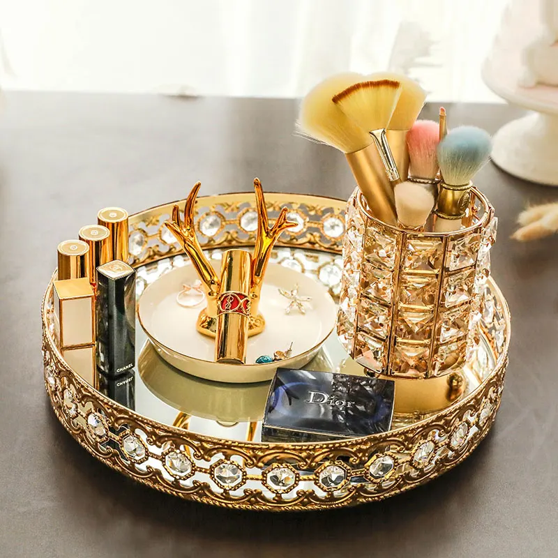Металлический Хрустальный органайзер для макияжных кистей держатель помады