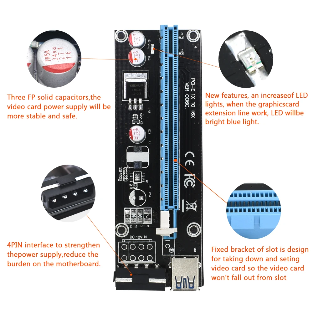 TISHRIC 2018 PCIE PCI E Express Riser Card 1x к 16x USB 3 0 SATA 4Pin IDE Molex адаптер питания для майнинга Bitcion Miner|