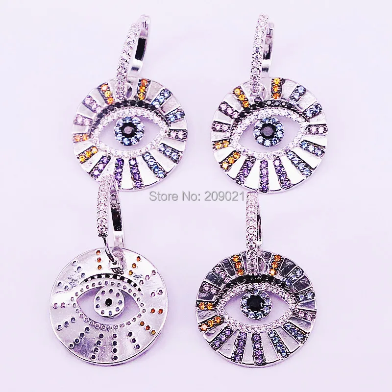 

3Pairs Fashion New design gold /rose gold earring for women rainbow cz eye lucky round dangling earrings