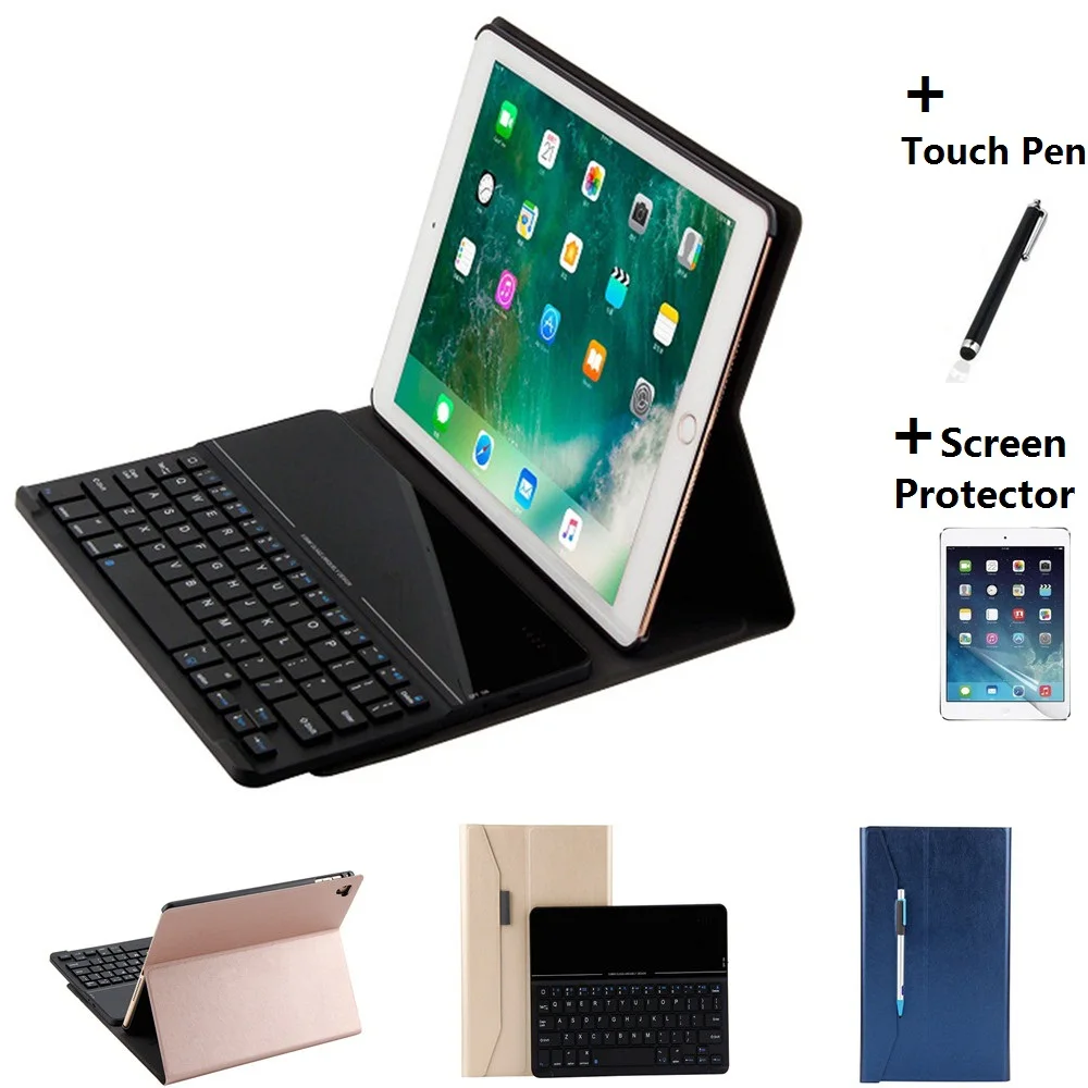 Чехол со съемным закаленным стеклом и Bluetooth клавиатурой для нового iPad 9 7 дюйма 2017