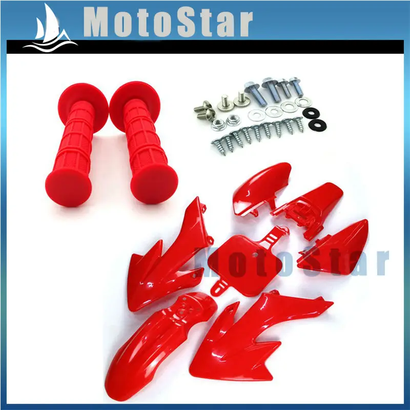 Красный пластиковый обтекатель Fender наборы + ручки винты для Honda CRF50 XR50 Pit Dirt Bike|handle