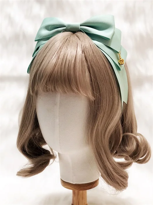 Light green Ручная работа, Корейская Лолита, большой бант, на каждый день, KC, повязка на голову, корона, подвеска, отделка, лента для волос, косплей, женские аксессуары для волос, 9 цветов - Цвет: Light green