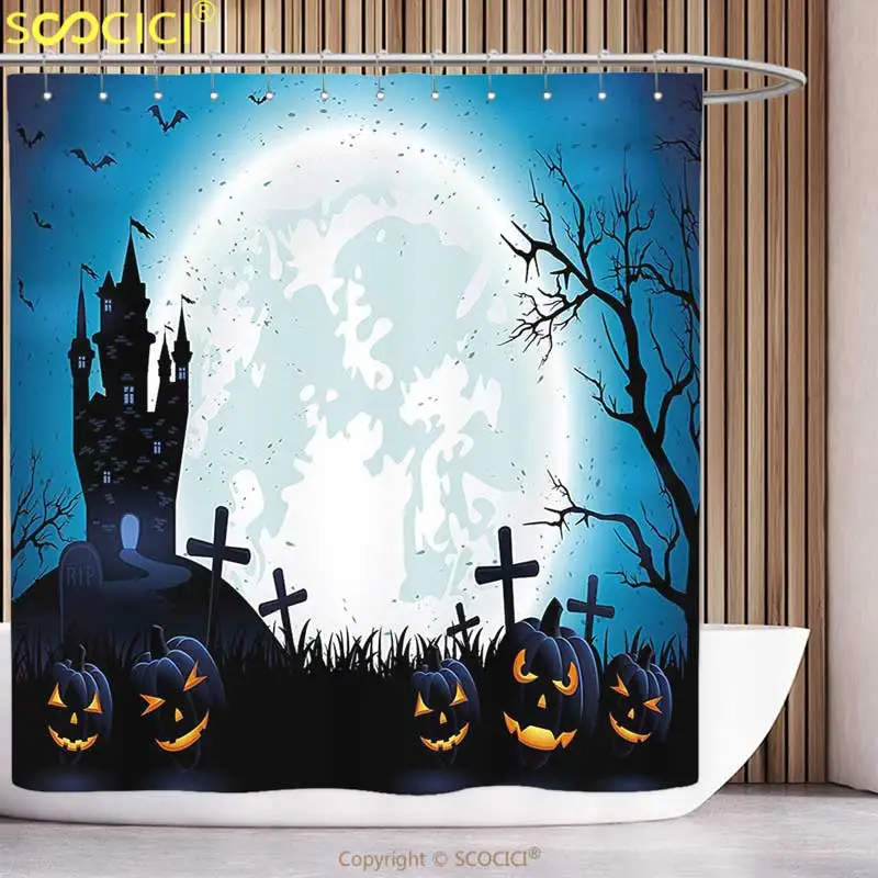 

Стильная занавеска для душа, украшения на Хэллоуин, безумная концепция с иконами на Хэллоуин, праздничные фигурки старого урожая в темноте