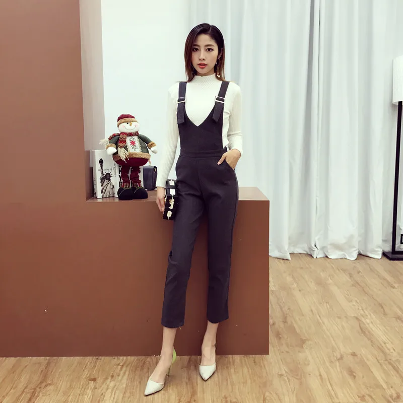 Весна 2017 Женские приталенные шерстяные комбинезоны с завышенной талией