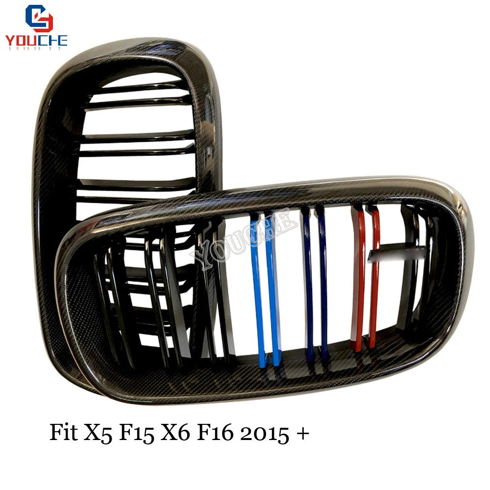 F15 карбоновое волокно 2 планка Передняя решетка для BMW X5 X6 F16 2014 + 5 двери