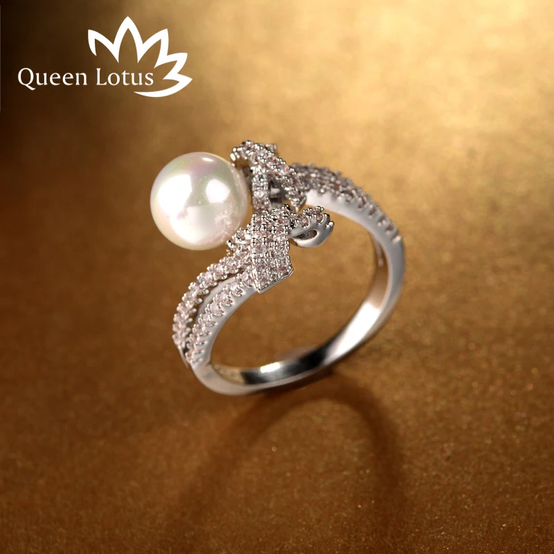 Модные открытые кольца Queen Lotus с микрозакрепкой из фианита на палец узелком