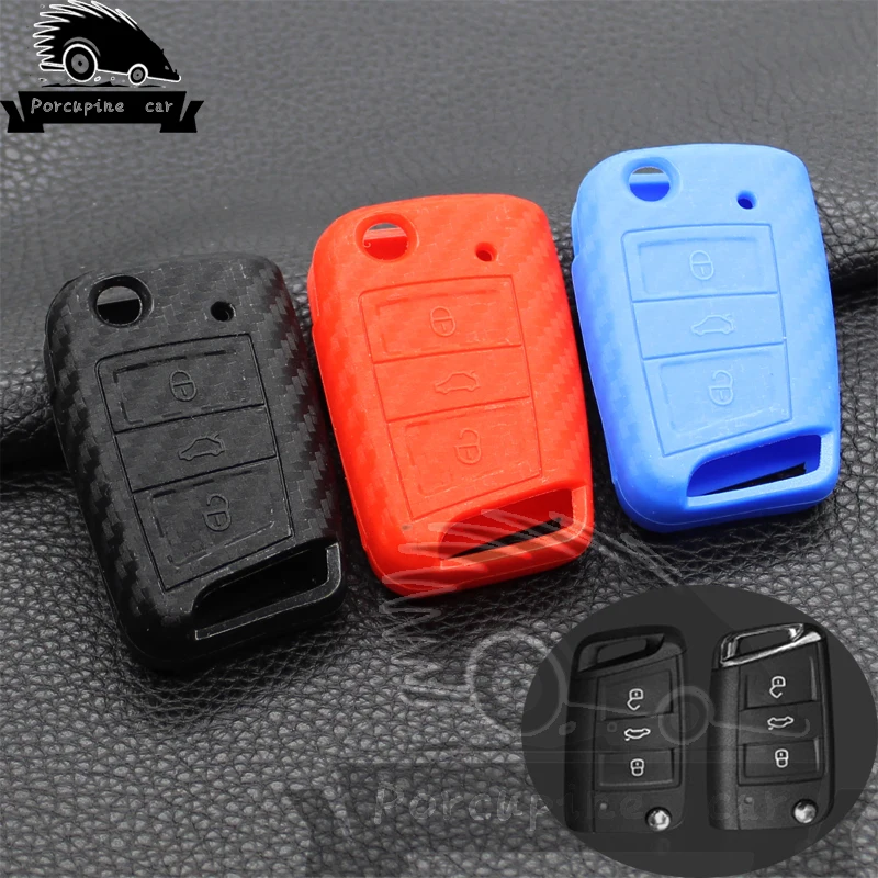 Силиконовый чехол для ключа из углеродного волокна VW Polo Golf 7 Tiguan Skoda Octavia Kodiaq Ateca Karoq