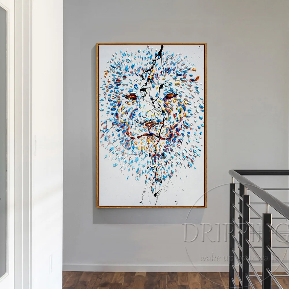 New Arrivals Style Hand-painted Abstract Lion Head Oil Painting on Canvas for Living Room | Дом и сад