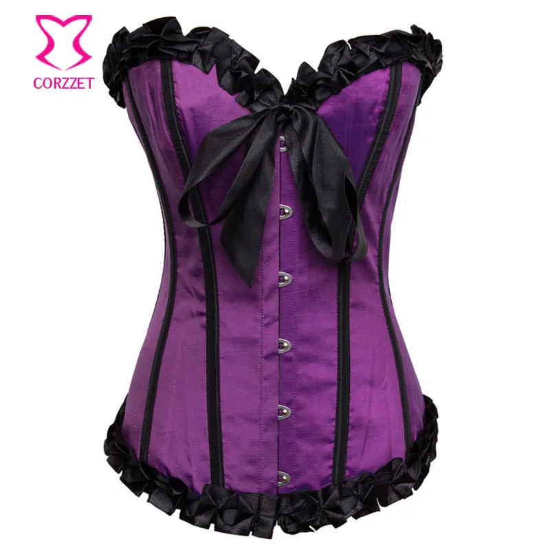 

Solid color sexy ruffles Brocade Overbust corset Top gotico Lace Up Bodyshaper Exercise Corsets&Bustier gothic woman clothes