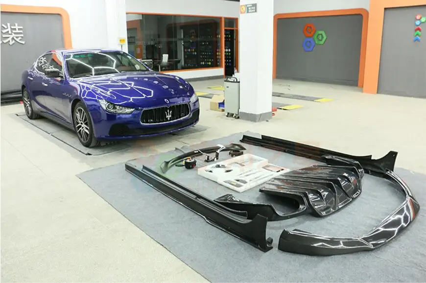 Передний бампер для автомобиля из углеродного волокна + задний диффузор спойлер