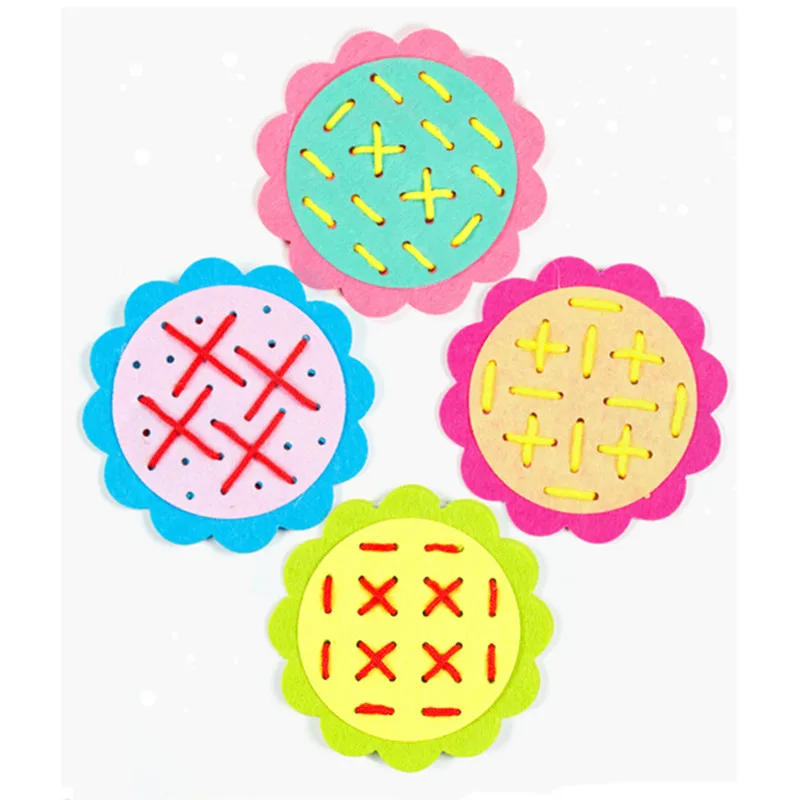 

16cm Diam Sunflower Non-woven thread piercing wear laces teaching children basic survival skills training toys puzzle games