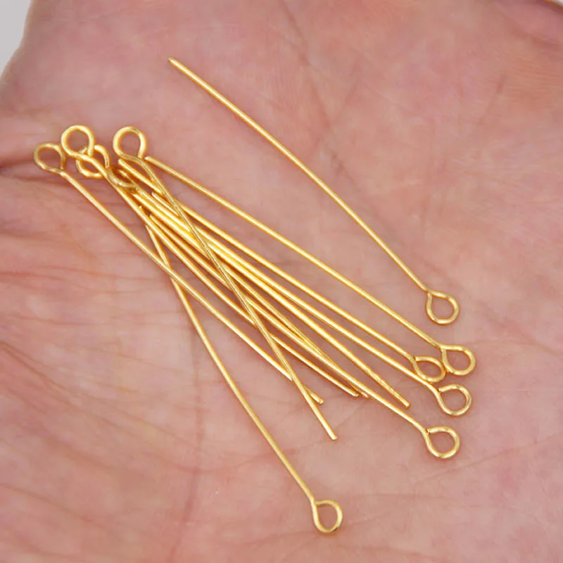 100Pcs 0.7mm 21 Gauge Stainless Steel Gold Color Eye Pins Hooks DIY Earrings Findings for Handmade Crafts Jewelry Making 30/40mm