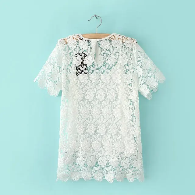 D428J6 temperament exquisite range of solid milk silk blouse piece hollow three dimensional flowers|blouse leopard|blouse wearingblouse japan |