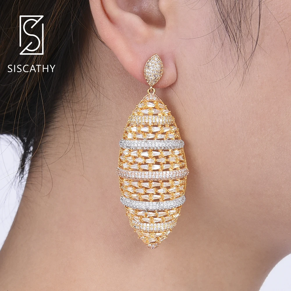 

Siscathy 27*71mm AAA Cubic Zirconia Oval Hollow Dangle Drop Earrings For Women Wedding Engagement Party Earrings Fashion Jewelry