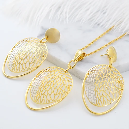 Earrings Necklace Солнечный Электрический вездеход на ДУ большие серьги подвеска ожерелье комплекты украшений для женщин листья выдолблены для вечерние, одежда на каждый день - Окраска металла: Earrings Necklace
