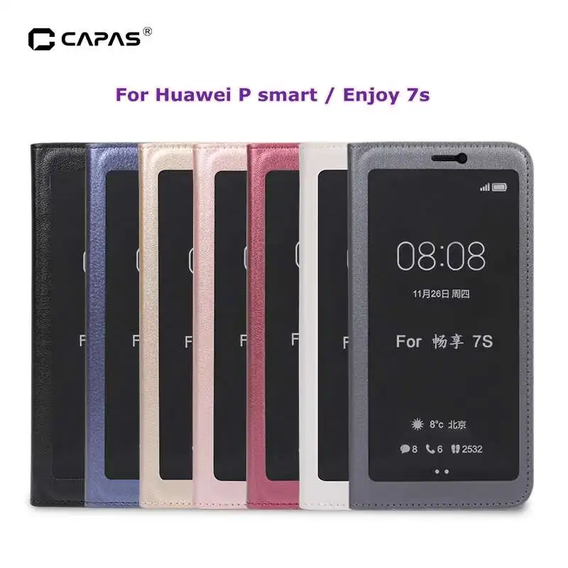 Чехол для Huawei P smart Case Cover CAPAS из искусственной кожи с окошком просмотра задняя
