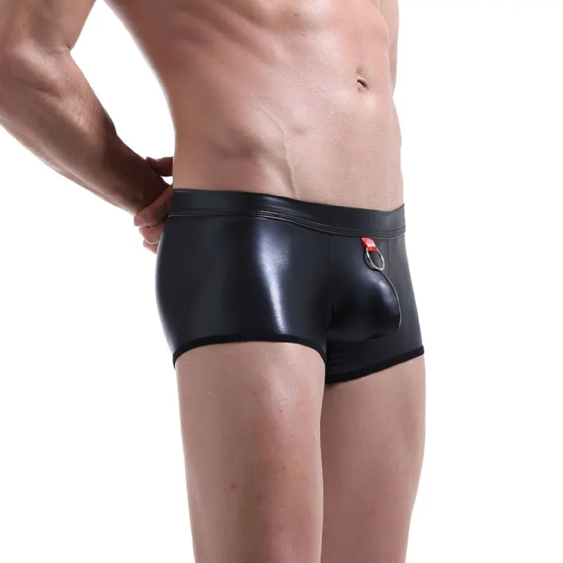 Сексуальные трусы из искусственной кожи мужские боксеры Wetlook U выпуклая сумка Homme