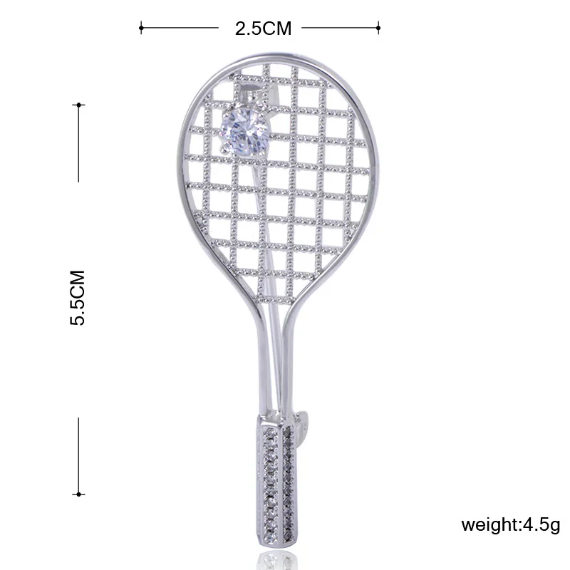 Madrry Simple Badminton Racket Shape Brooch Cubic Zircon Jewelry Women Men Sweatshirt Coat Lapel Bag Pins Daily Accessories Gift | Украшения