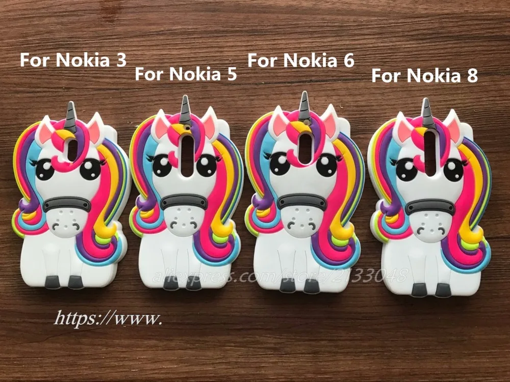Силиконовый чехол с единорогом для Nokia 3, милый резиновый чехол с лошадью для Nokia 3 5, Модный 3D мультяшный чехол для Nokia 6, чехол для Nokia 8