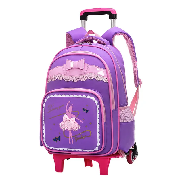 purple 6 Wheels Школьные рюкзаки с рисунками из мульфильмов с 2/6 колесами, школьная сумка-тележка для девочек, рюкзак, съемная детская Скалка, водонепроницаемая дорожная сумка - Цвет: purple 6 Wheels