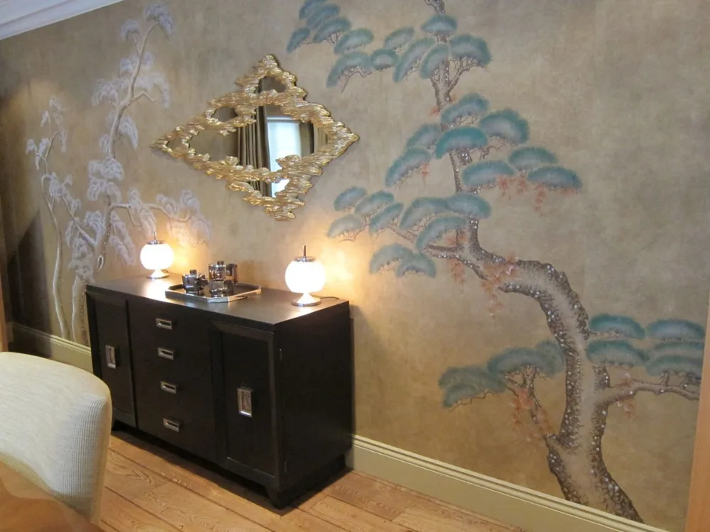 Классические элегантные шелковые обои с ручной росписью цветы птицами и