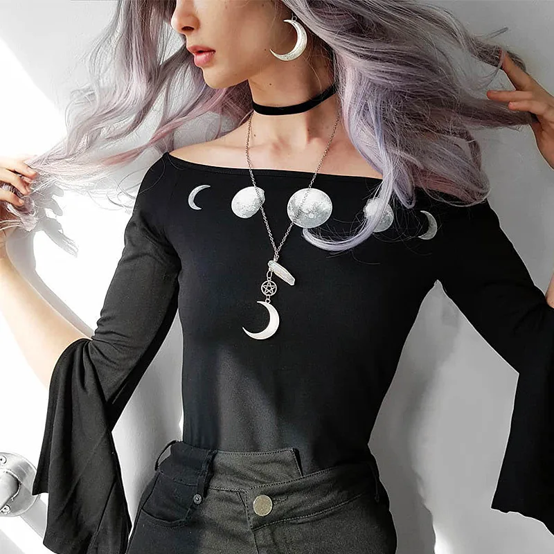 Новинка 2019 года весенне Летние Боди в стиле панк с рисунком Луны фаз готические