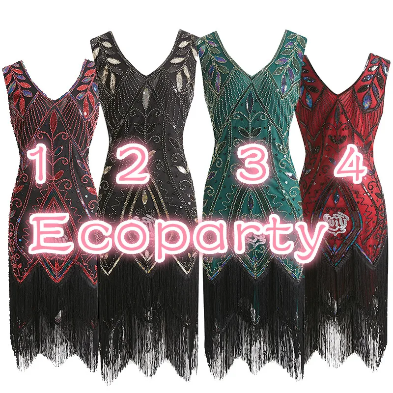 Mujeres s 1920 s vestido de aleta Gatsby винтажный talla grande ruaring S 20 s vestidos de disfraz con flecos para fiesta de gradu